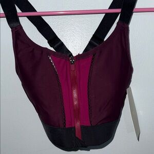 Fabletics Maroon and Black Zip Sports Bra